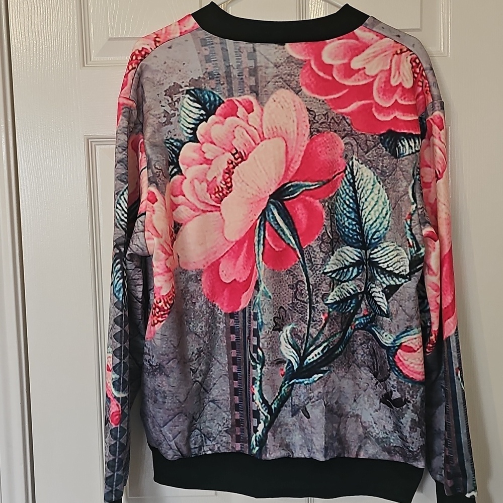New Retro Y2K Lightweight Bomber Jacket Floral Full Zip Large - Picture 3 of 13